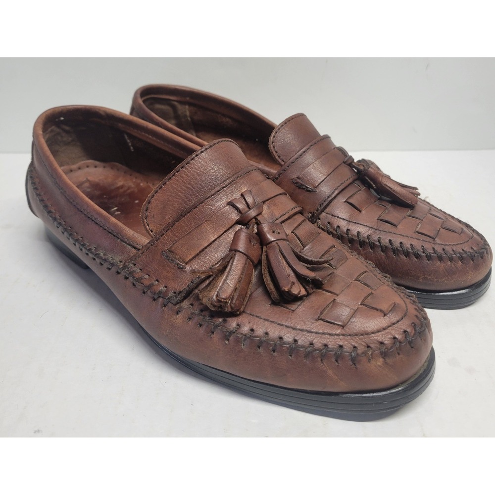 Woodbridge Mens Brown Woven Leather Tassel Loafers Made in Brazil Size 8.5